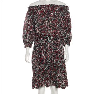 Saloni Red Black Floral Off the Shoulder Dress 8